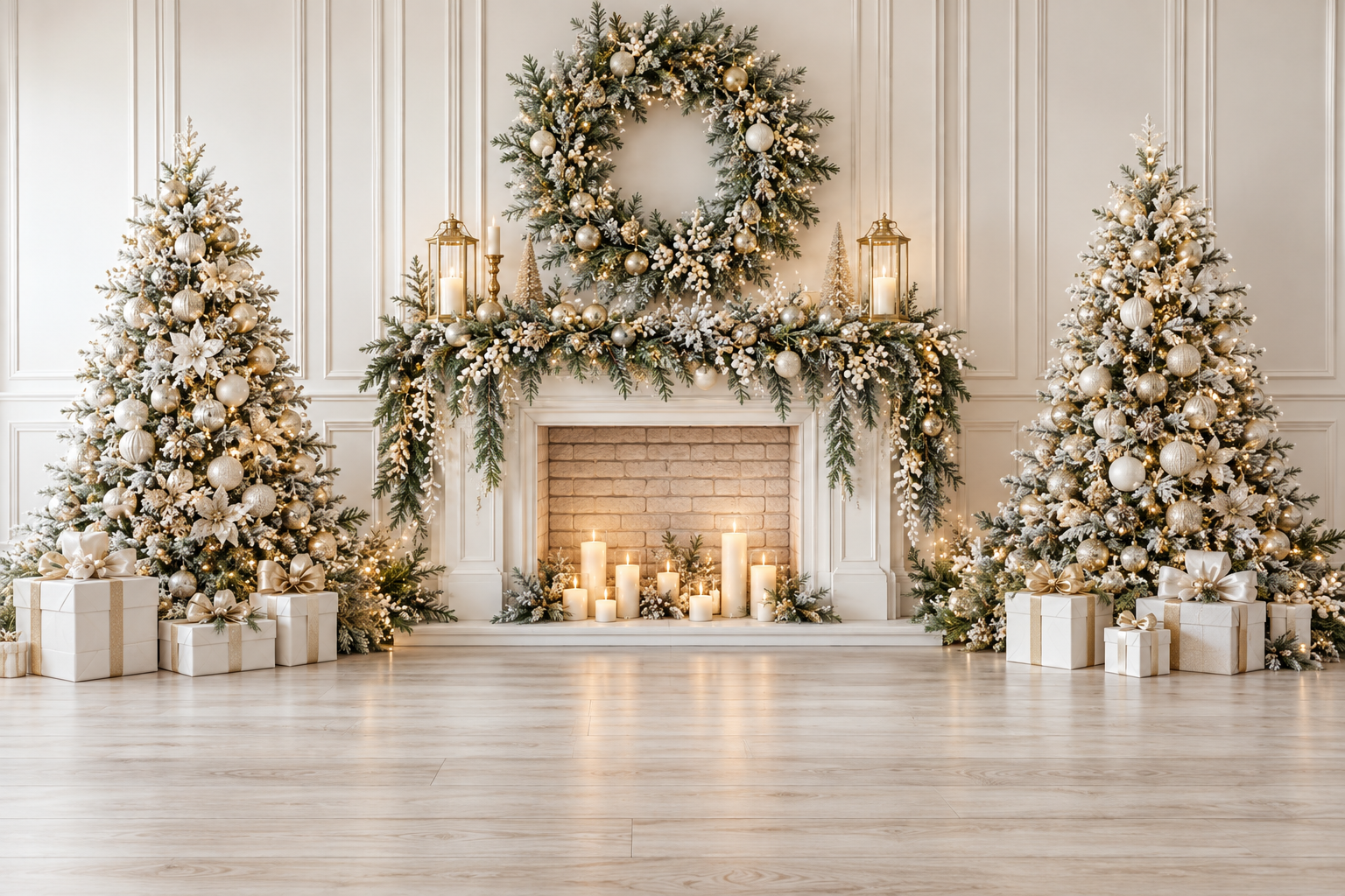 Classic White Chritmas photoshoot set at Olessia McGregor Photography studio in Brisbane Bayside - light, softly styled and timeless.