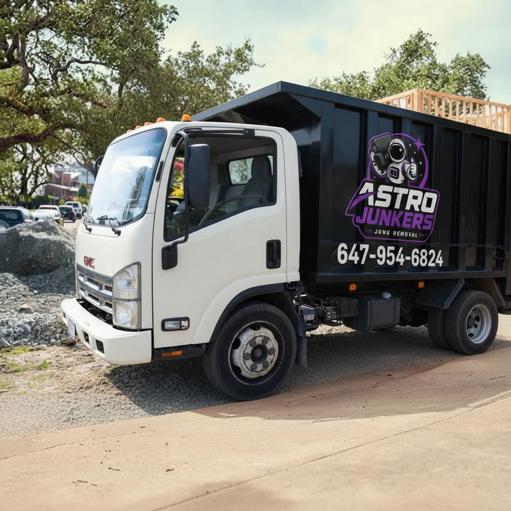 Astro Junkers truck and crew on a junk removal job in Toronto