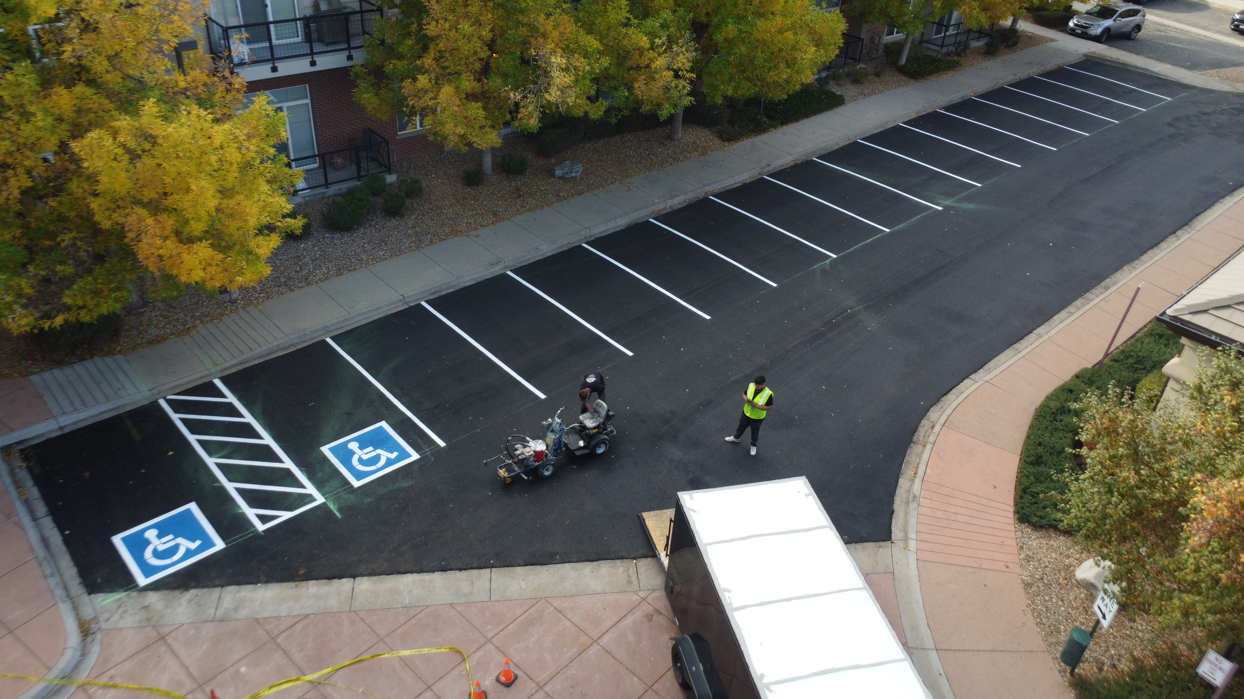 Brand-new asphalt, paved and striped