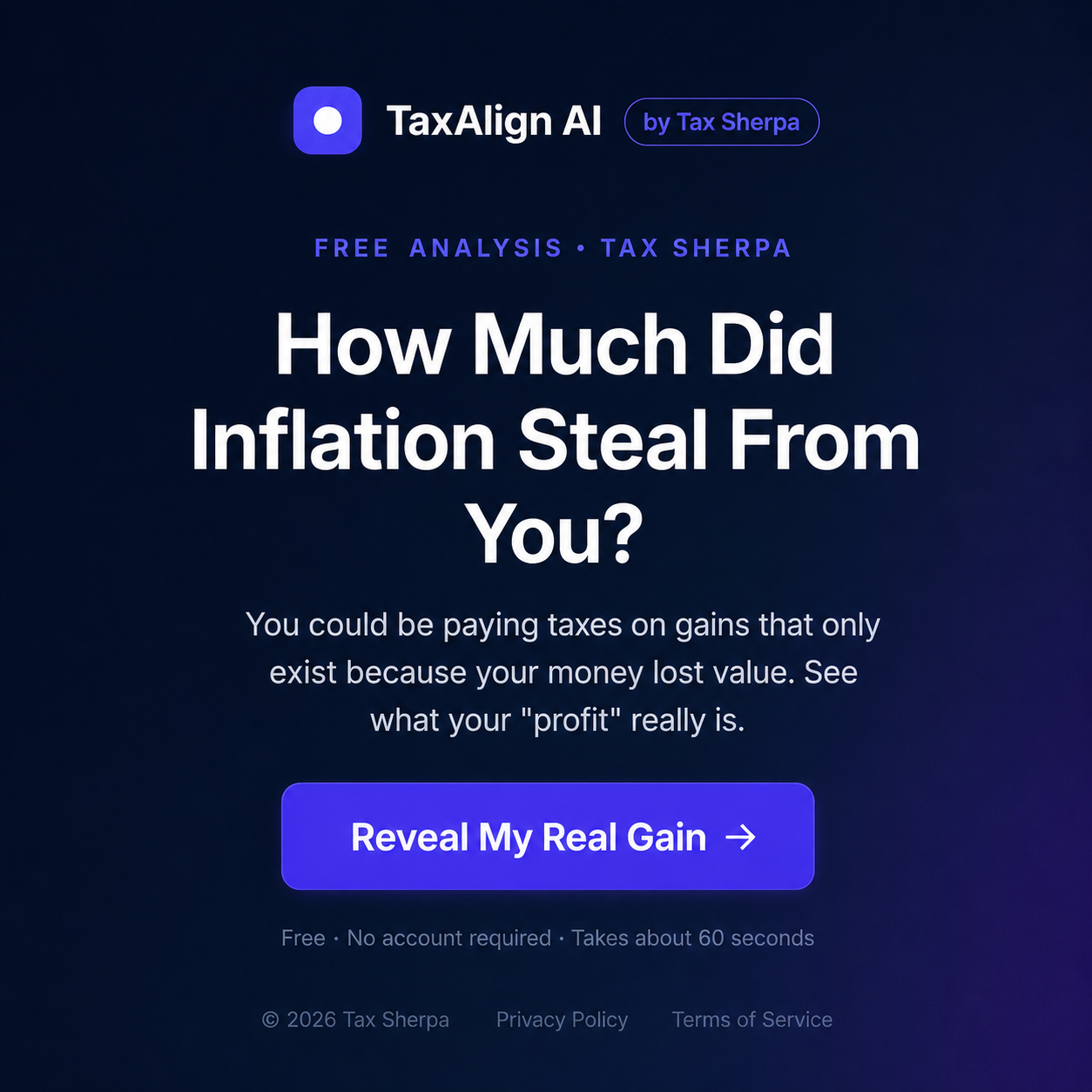 TaxAlign AI inflation-adjusted capital gains report preview