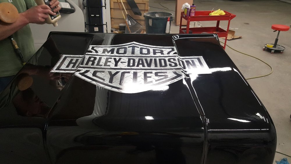 Body filler and panel prep work at Gurden's Body Shop, Cadillac, MI