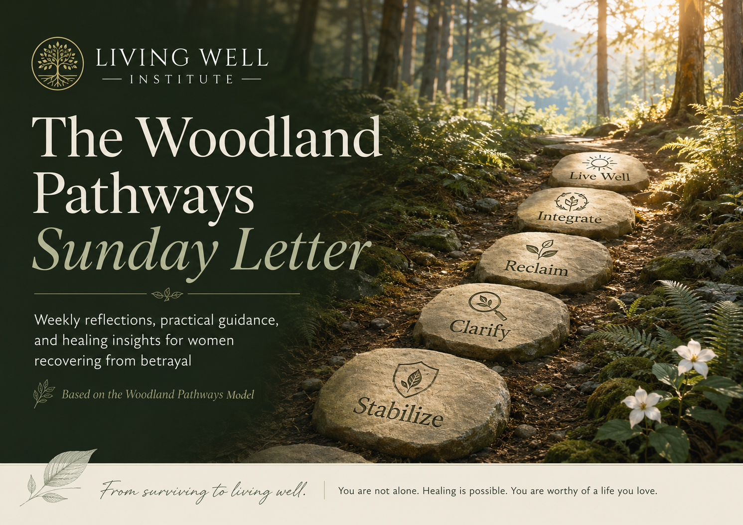 The Woodland Pathways Sunday Letter &mdash; weekly reflections, practical guidance, and healing insights for women recovering from betrayal. Based on the Woodland Pathways Model. From surviving to living well.