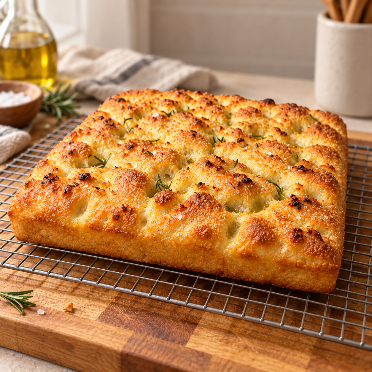 Golden Focaccia with Rosemary and roasted garlic