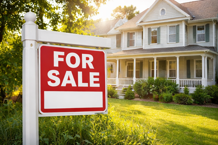 For sale sign in front of Connecticut home in suburban neighborhood, representing home listing strategy and pricing importance in Tolland County real estate market