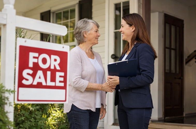 Homeowner and real estate agent discussing listing strategy for probate property in Connecticut, preparing home for sale in New London County Homeowner and real estate agent discussing listing strategy for probate property in Connecticut, preparing home for sale in New London County