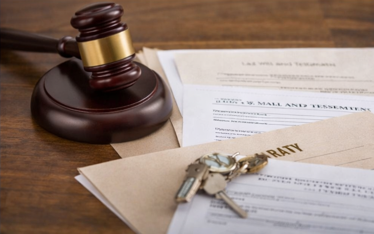 Judge gavel with estate paperwork and house keys, symbolizing legal probate process required before selling home in Connecticut Judge gavel with estate paperwork and house keys, symbolizing legal probate process required before selling home in Connecticut