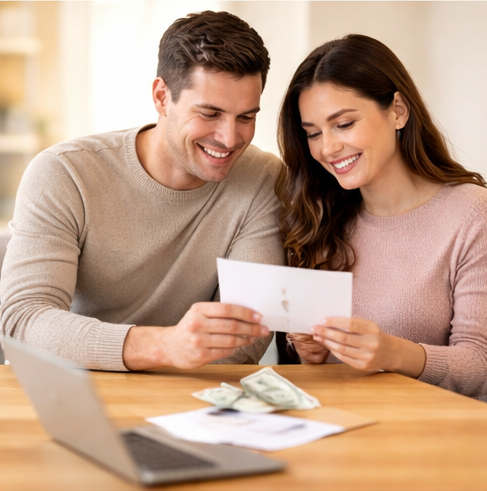 First-time homebuyers in Connecticut reviewing finances and gift money options for down payment at home