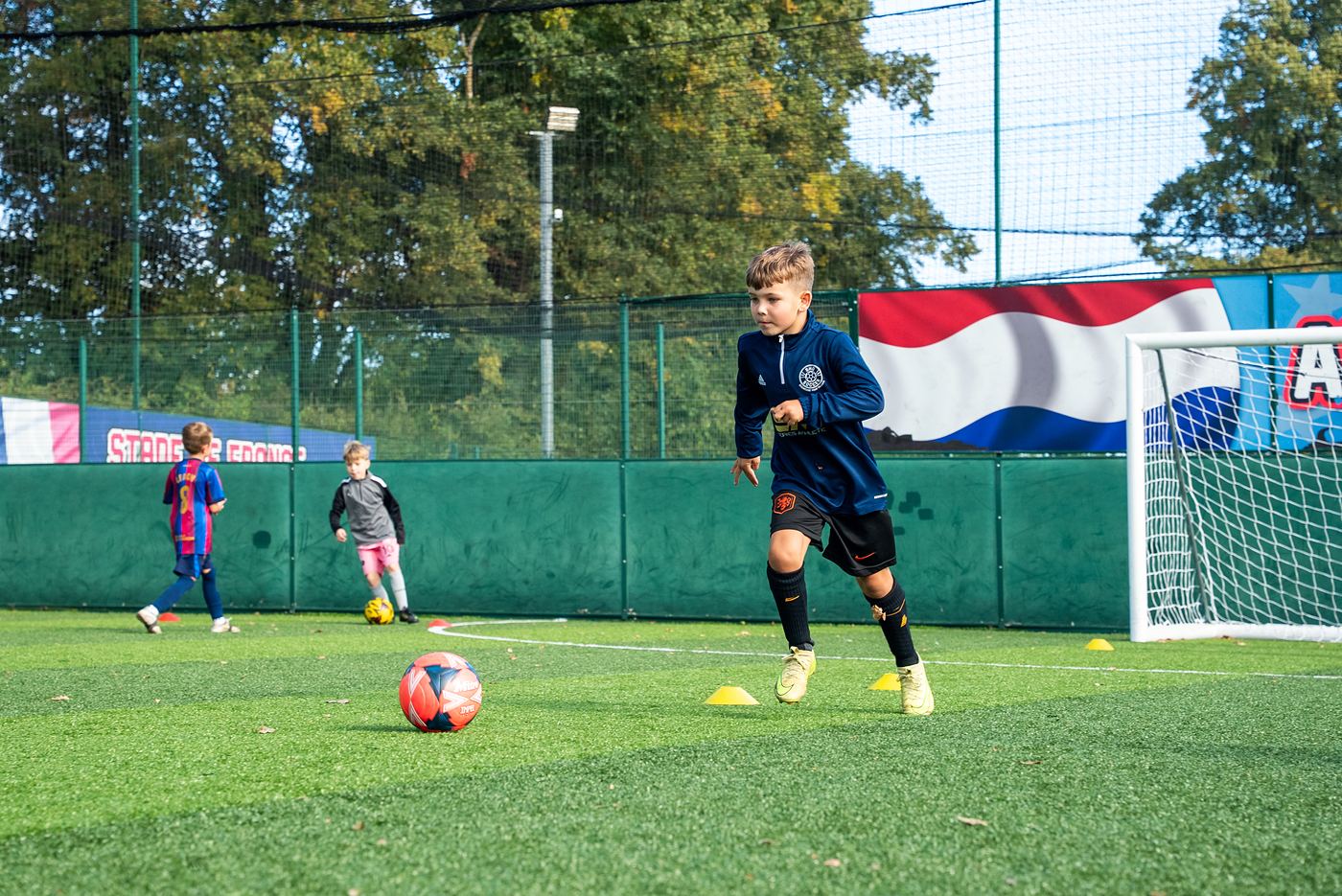 A player drives forward with the ball