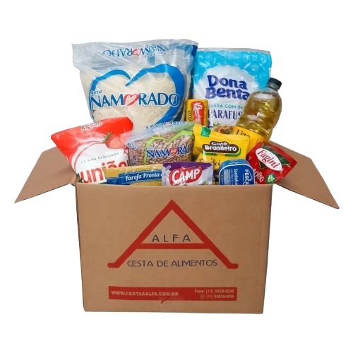 Cesta básica Alfa com diversos alimentos de qualidade