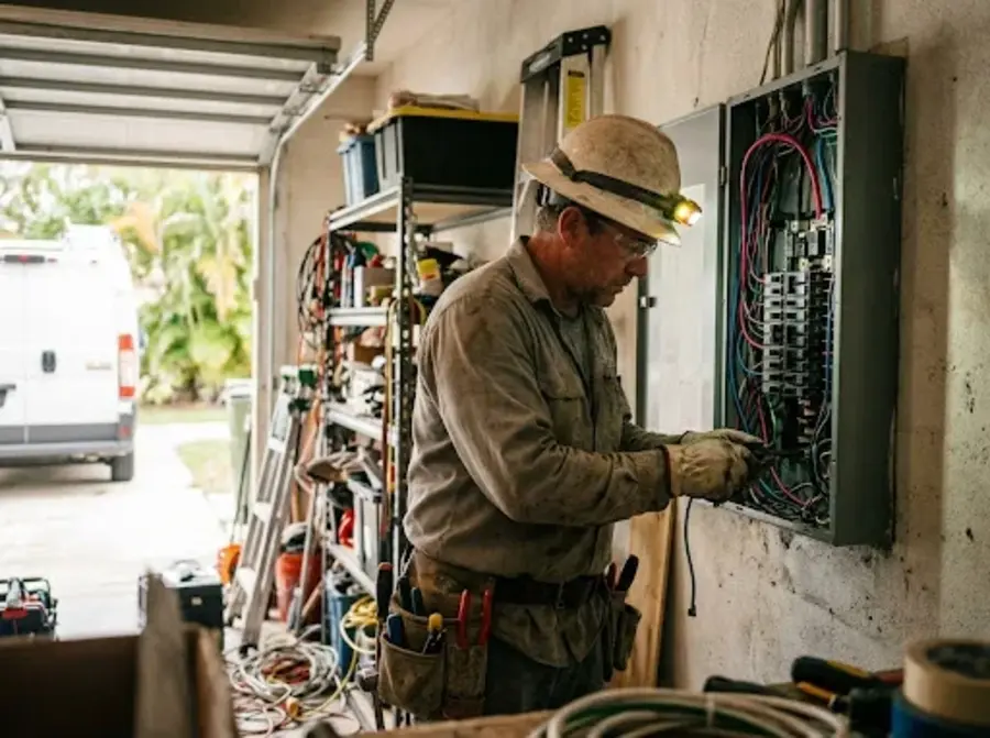 Electricista trabajando en un tablero eléctrico
