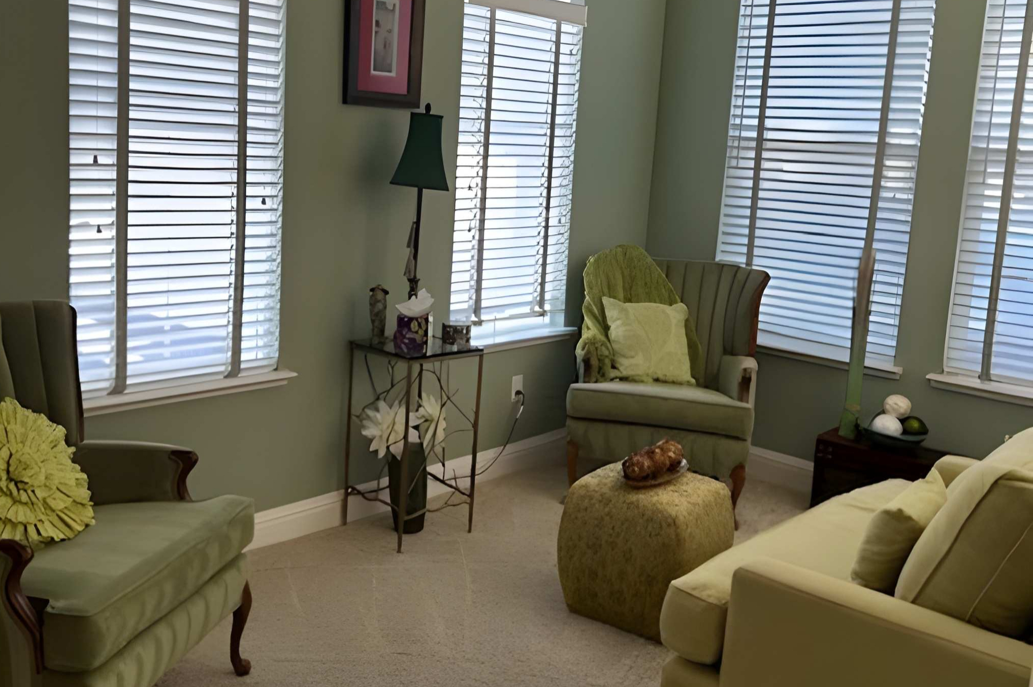 Bright, spotless living room with natural light, a home cleaned by MG House Cleaning Services