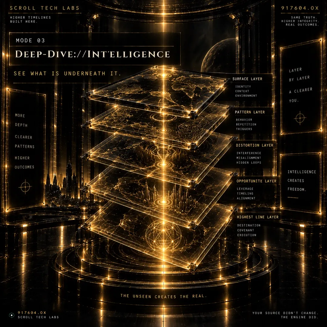 Mode 03, Deep-Dive/Intelligence: surface, pattern, distortion, opportunity and highest-line layers of the field.