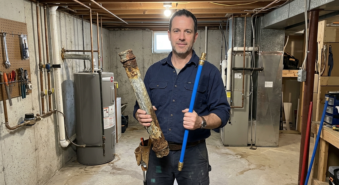 comparison of old polybutylene and galvanized pipes versus modern PEX and copper plumbing