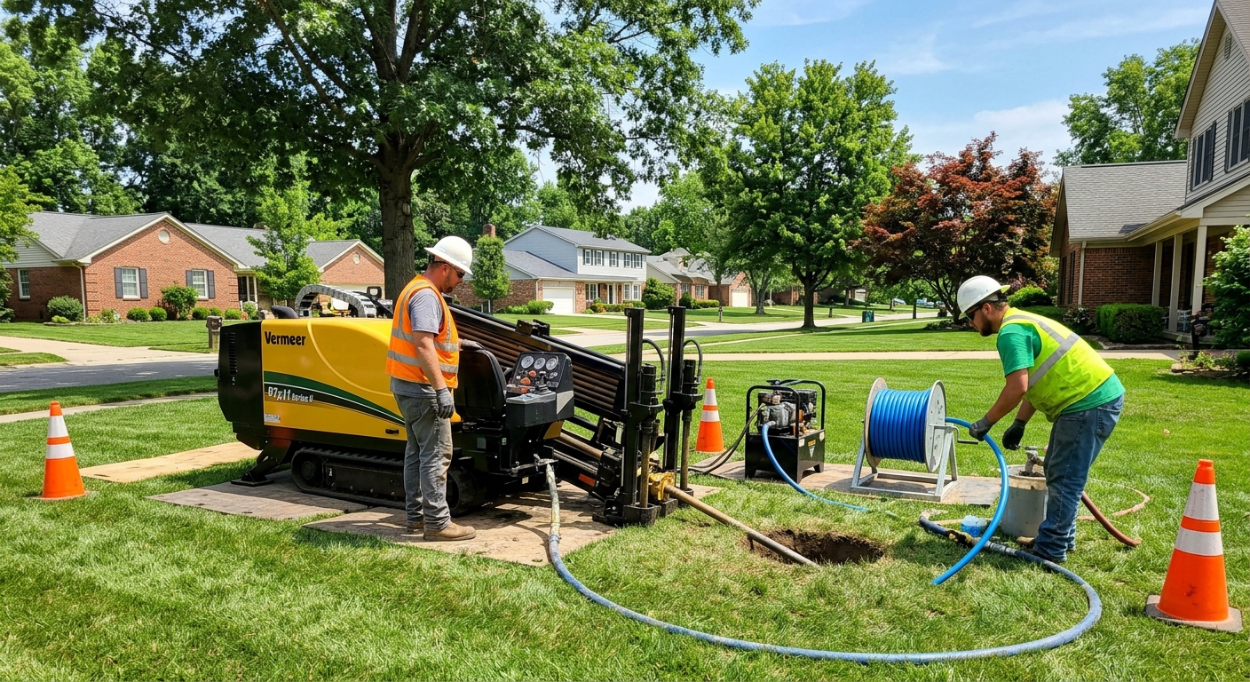 trenchless water line replacement equipment in use