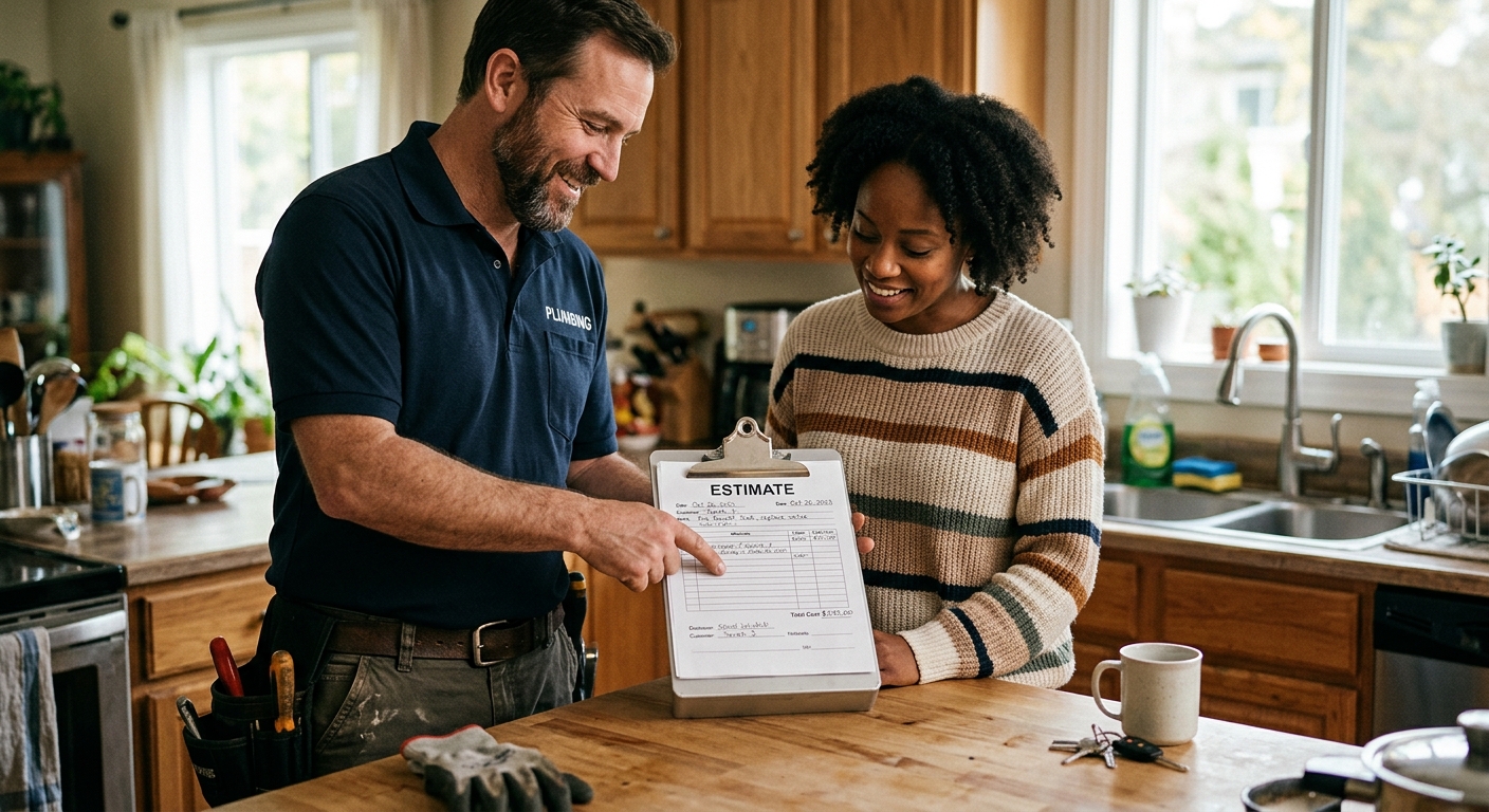 plumber providing written estimate for gas line repair service