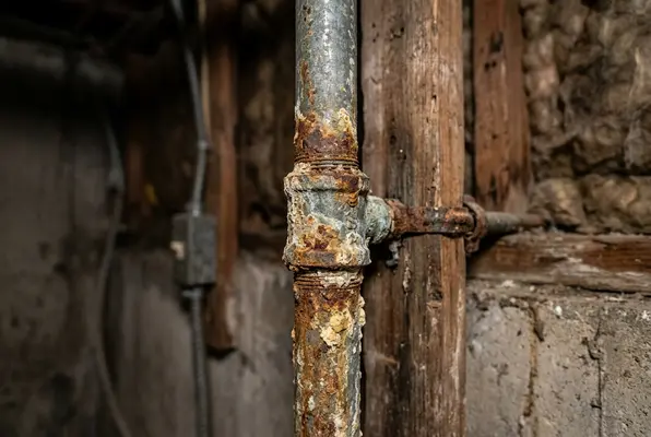 corroded galvanized pipe with rust and mineral buildup