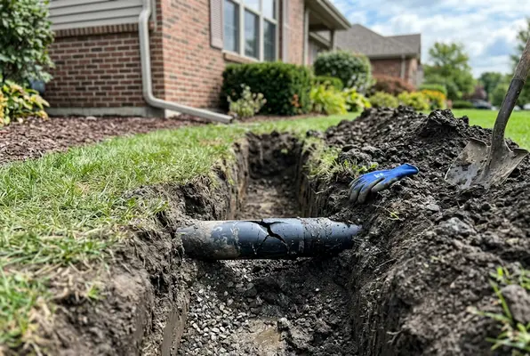 excavated section of damaged water line ready for repair