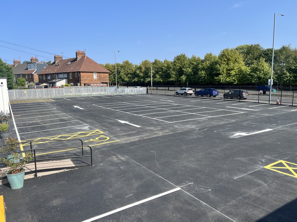 The free 50-space car park outside the Maggie O'Neill Centre in the sunshine