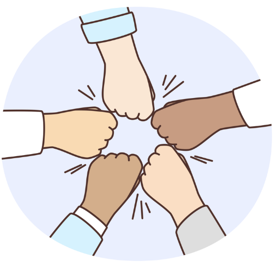 Hands coming together fist bumping