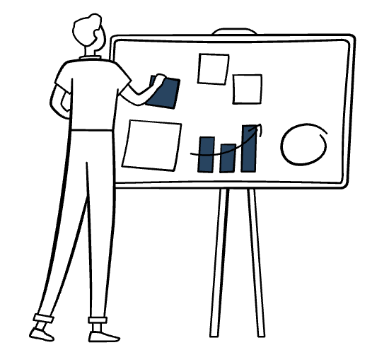 Man standing at idea board pinning up materials