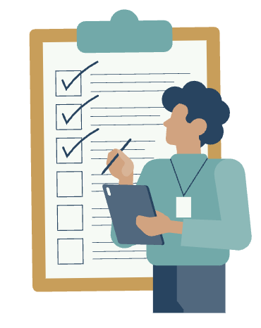 Person checking off a check list