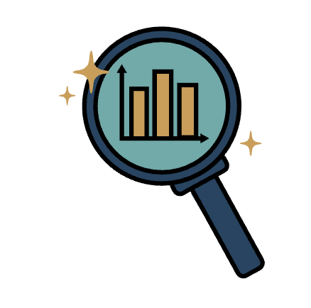 Magnifying glass over a bar graph