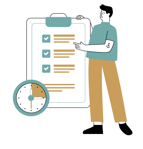 Person standing in front of a clipboard with a stopwatch