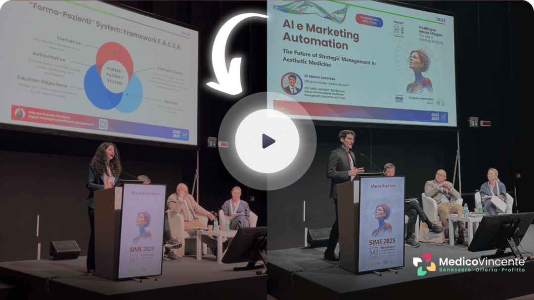 Copertina video - Dr Marco Ascolese e la Dott.ssa Rossella Giordano sul palco del Congresso Sime durante i loro interventi di marketing per medici