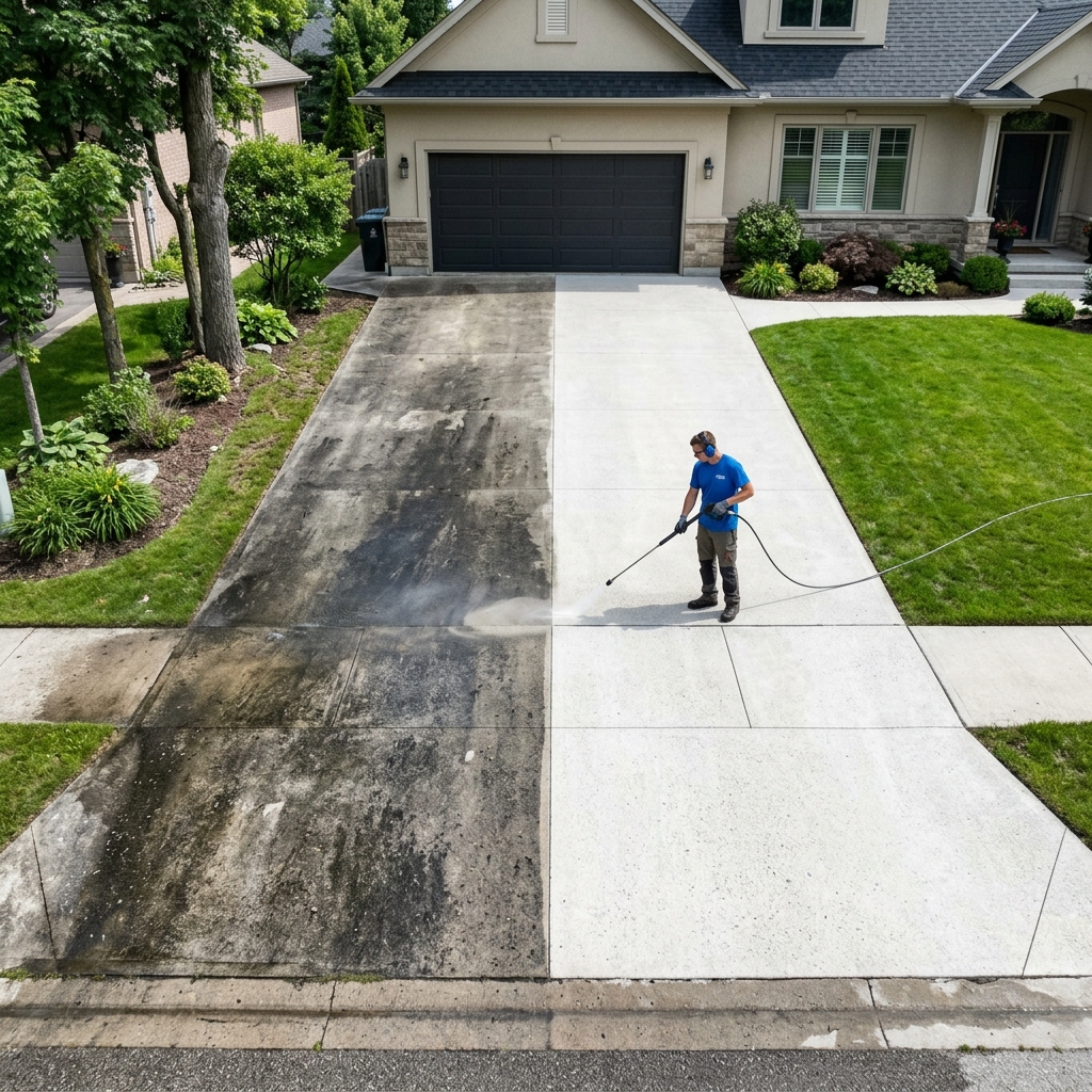 Pressure washing driveway