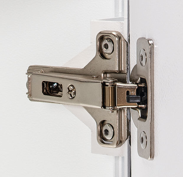 SALICE soft-close cabinet hinge on an aluminum cabinet door