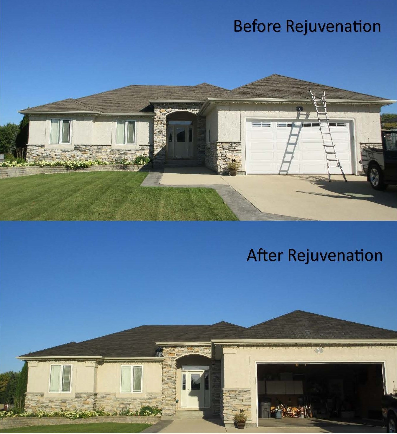 Roofing shingles before and after treatment