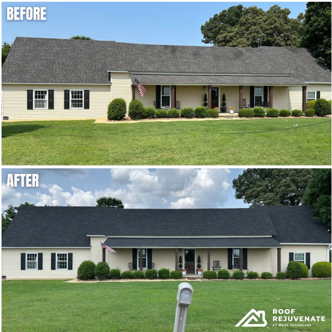 Roof rejuvenation before and after on a Calgary home