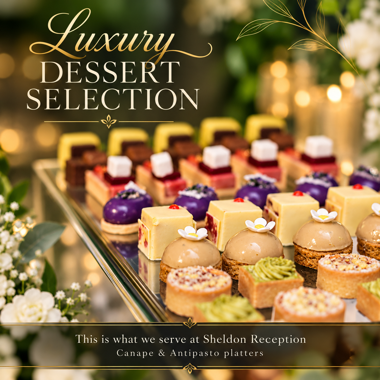 Grand banquet table presentation with elegant styling at Sheldon Reception