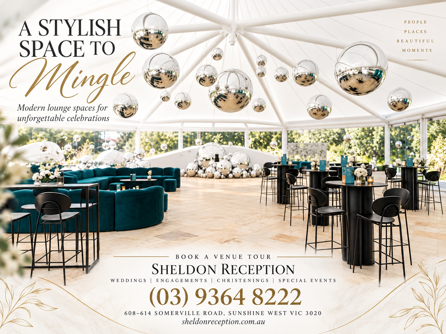 Elegant reception styling and warm guest atmosphere at Sheldon