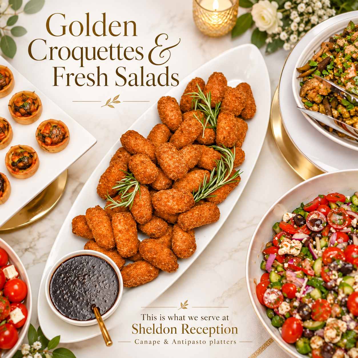 Elegant reception food and table styling at Sheldon Reception