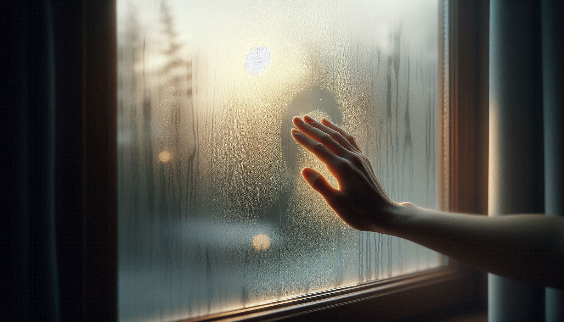 A fogged window with a clear circle wiped through, representing how perspective shapes experience.