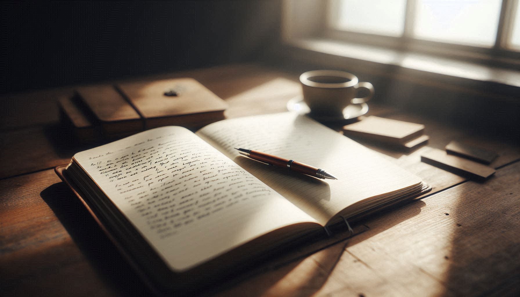 An open notebook with a pen, symbolizing participation in growth rather than passive change.