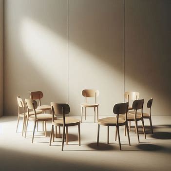 Alt text: Empty chairs arranged together, representing how growth is influenced by shared environments and relationships.