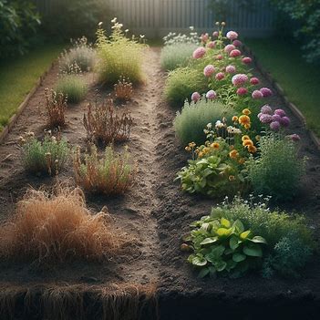 Alt text: Two different garden beds showing how conditions shape growth outcomes.