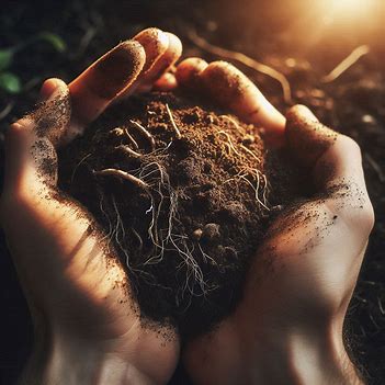Hands gently holding dark soil, representing unseen foundational growth and internal preparation.