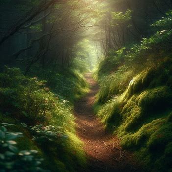 A narrow path emerging through forest undergrowth, symbolizing quiet forward movement through difficulty.