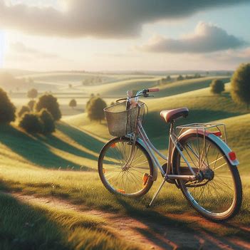 A bicycle at the top of a hill overlooking a landscape, symbolizing effort giving way to momentum.