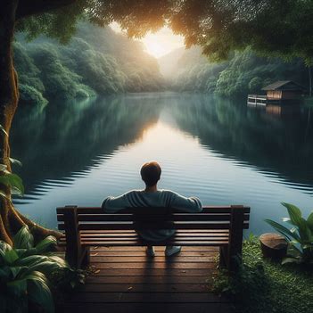 A person sitting on a bench overlooking calm water, symbolizing the pause and reflection that comes during periods of stability.