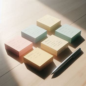 Sticky notes with written ideas arranged on a desk, symbolizing organizing priorities and evaluating what deserves attention.