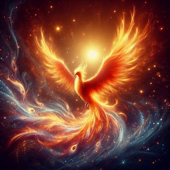 A glowing phoenix rising from light, symbolizing rebirth and transformation.