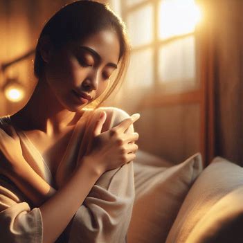 A person embracing themselves symbolizing self-compassion and emotional support.