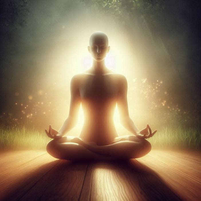 A person sitting peacefully surrounded by soft light representing grace and self-acceptance.