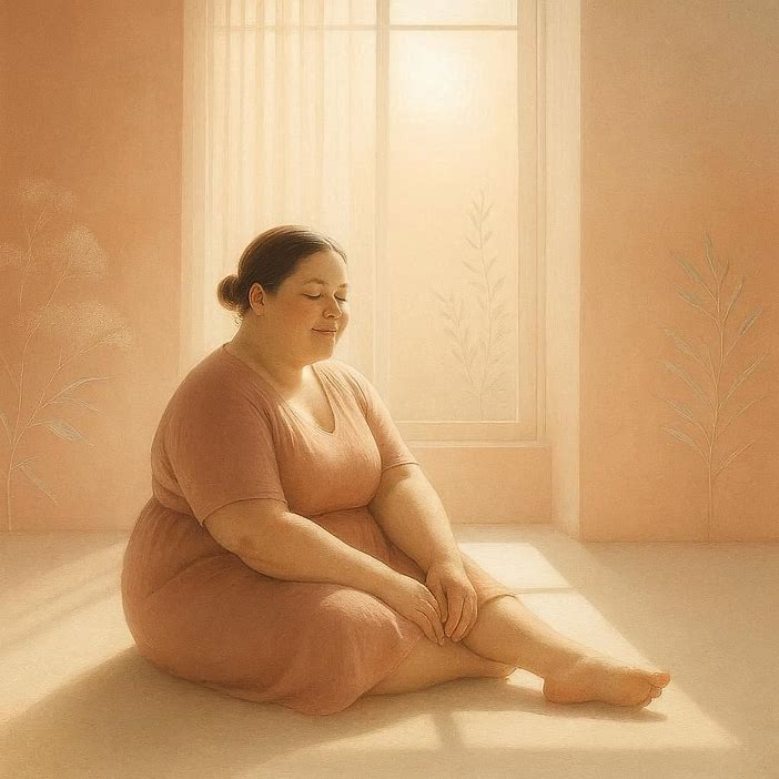 A person sitting calmly in soft natural light with a relaxed posture, representing self-acceptance, inner peace, and feeling at ease with where you are. A person sitting calmly in soft natural light with a relaxed posture, representing self-acceptance, inner peace, and feeling at ease with where you are.