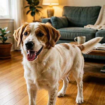 A joyful young dog excitedly greeting someone, representing unconditional affection and warmth.