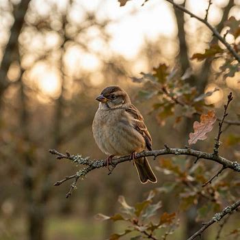A small bird resting on a branch in soft evening light, representing peace, presence, and gentle reminders to slow down.